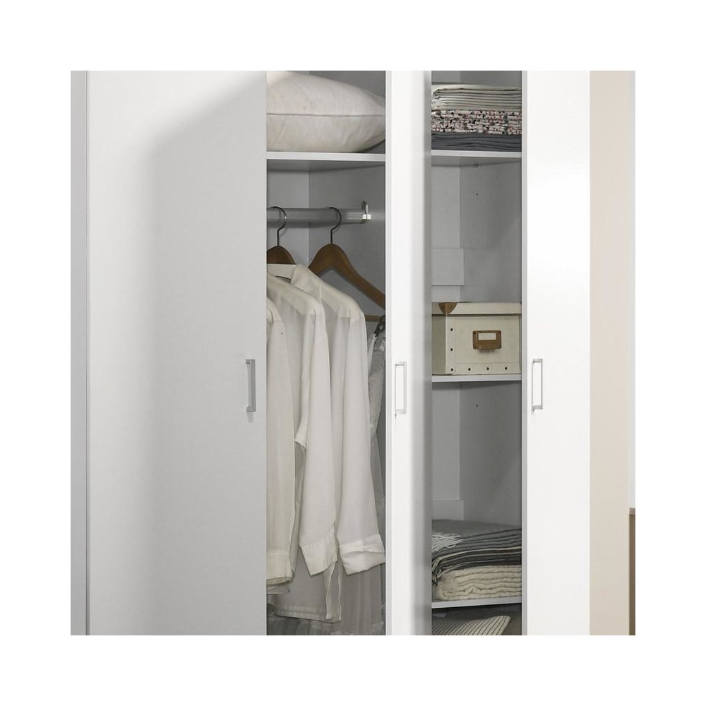 White 3-Door Wardrobe Cabinet Armoire with Storage Shelves and Hanging Rod