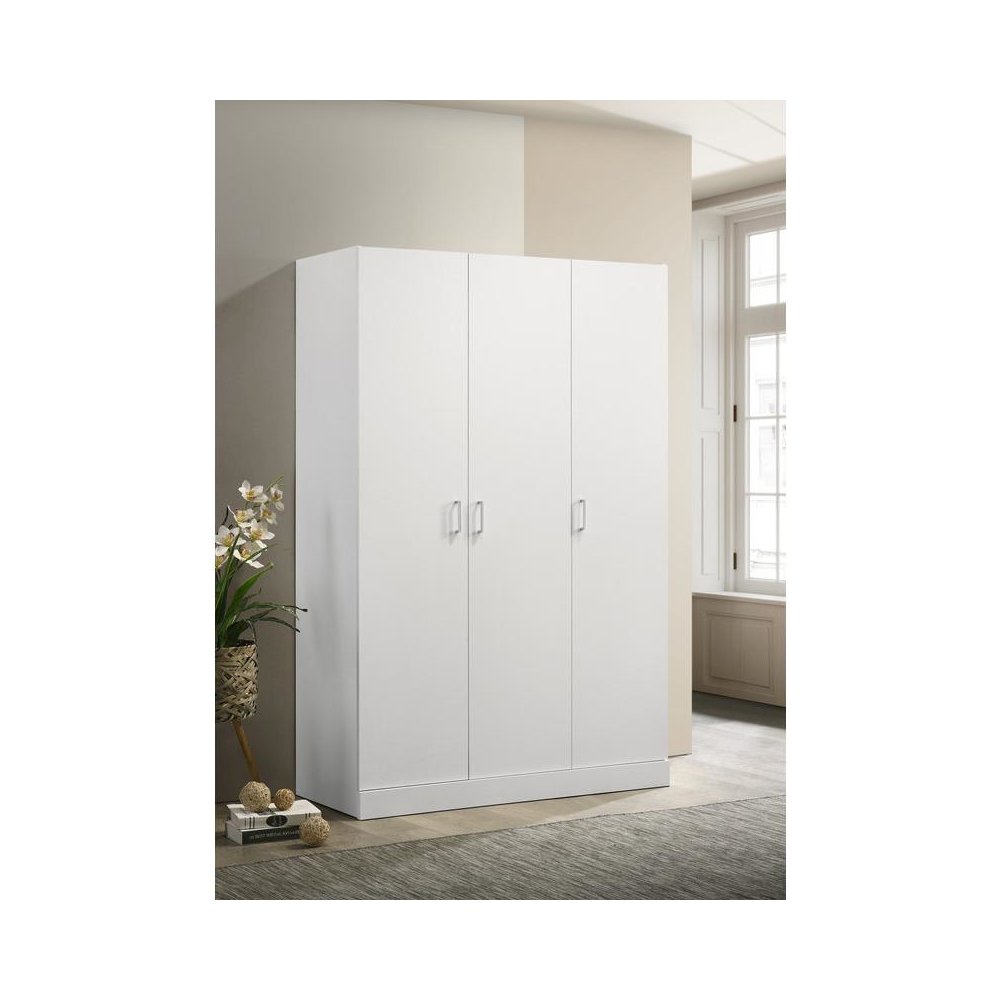 White 3-Door Wardrobe Cabinet Armoire with Storage Shelves and Hanging Rod