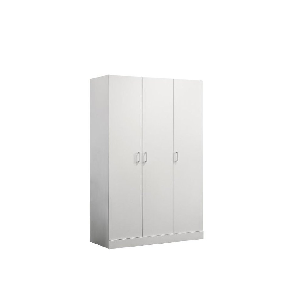 White 3-Door Wardrobe Cabinet Armoire with Storage Shelves and Hanging Rod