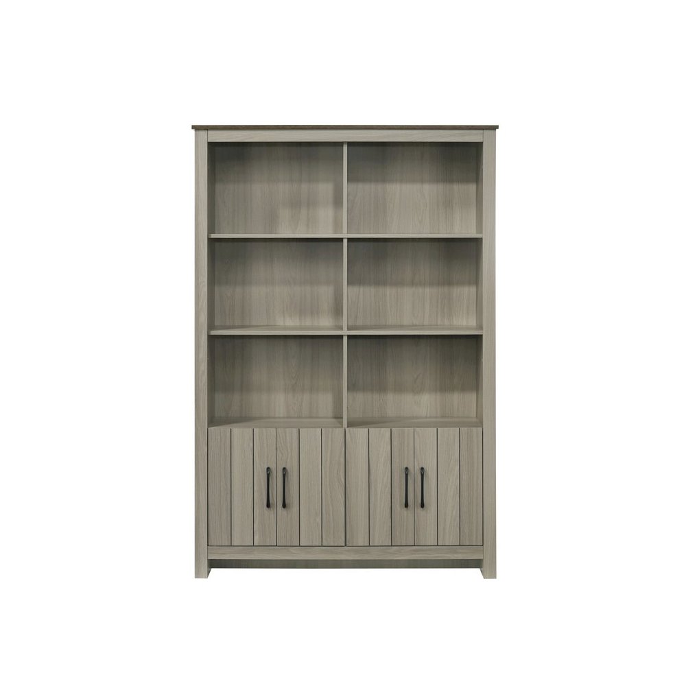 Nyla 47″W Gray Oak Bookcase Shelf with Cabinet Doors