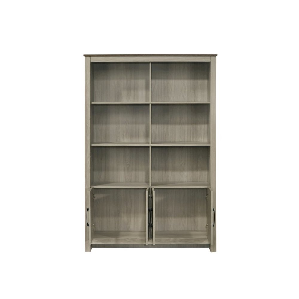 Nyla 47″W Gray Oak Bookcase Shelf with Cabinet Doors
