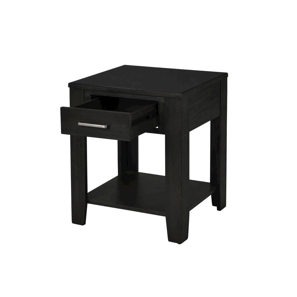 Bruno Ash Gray Wooden End Table with Tempered Glass Top and Drawer