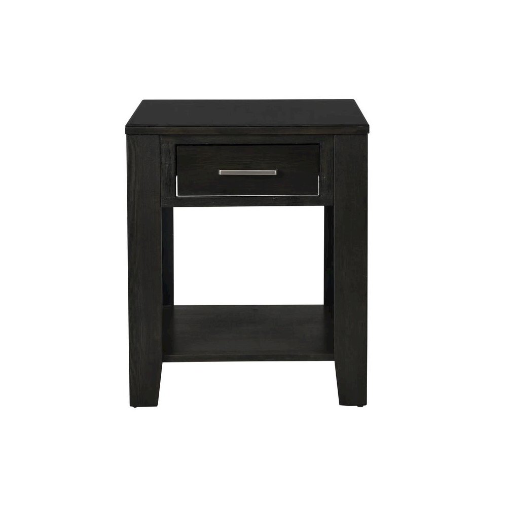 Bruno Ash Gray Wooden End Table with Tempered Glass Top and Drawer