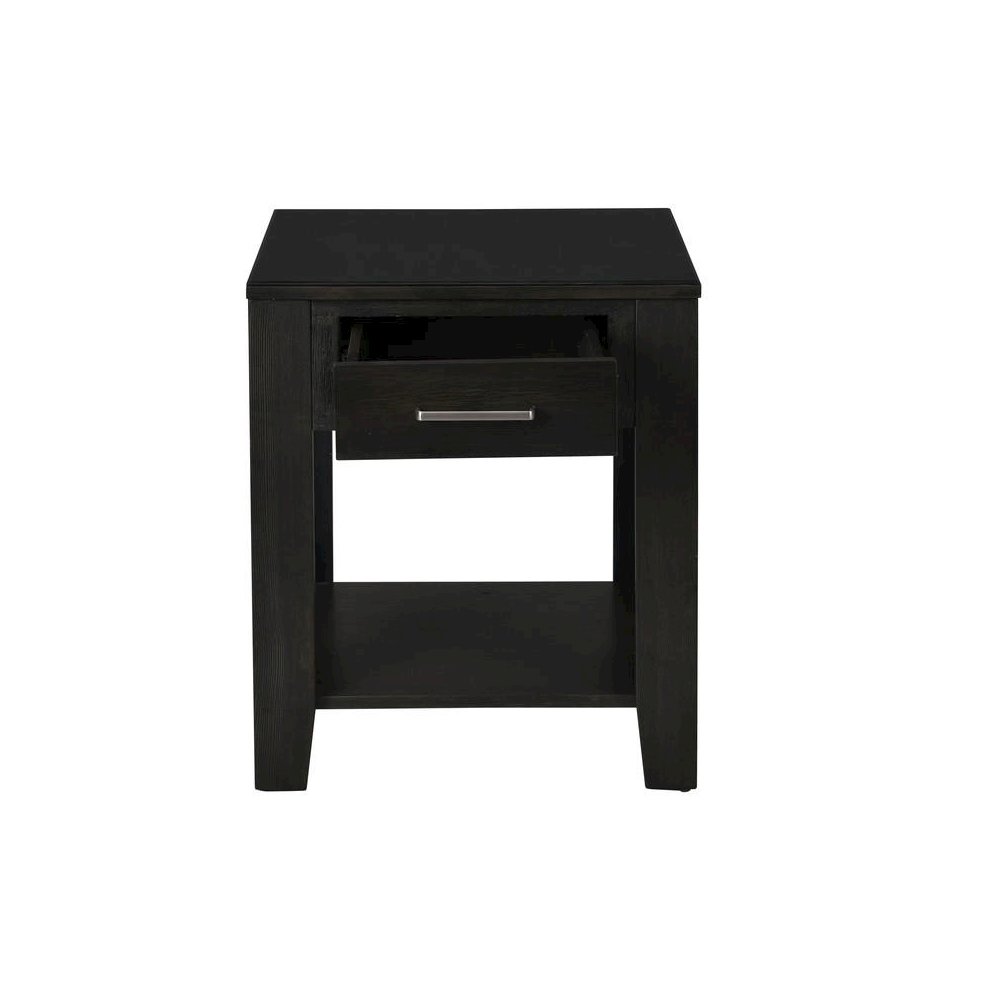 Bruno Ash Gray Wooden End Table with Tempered Glass Top and Drawer