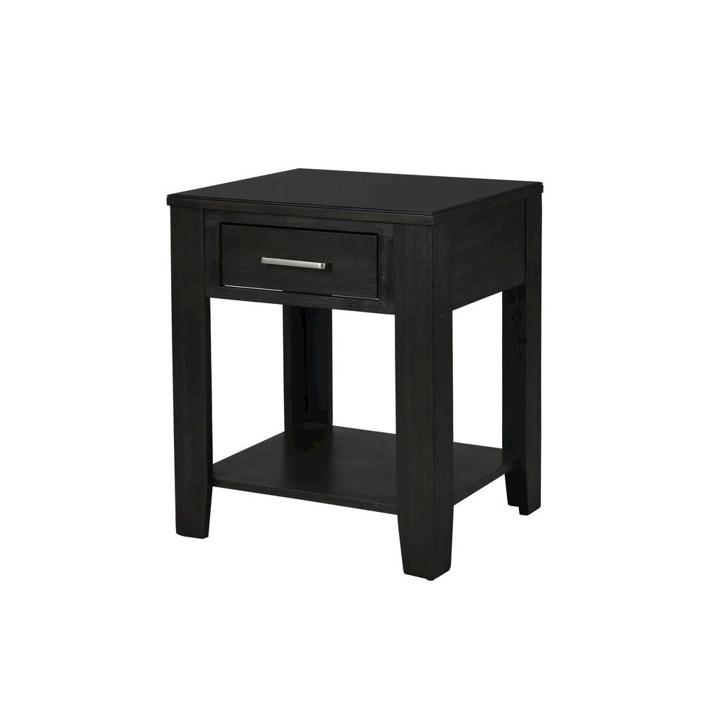 Bruno Ash Gray Wooden End Table with Tempered Glass Top and Drawer