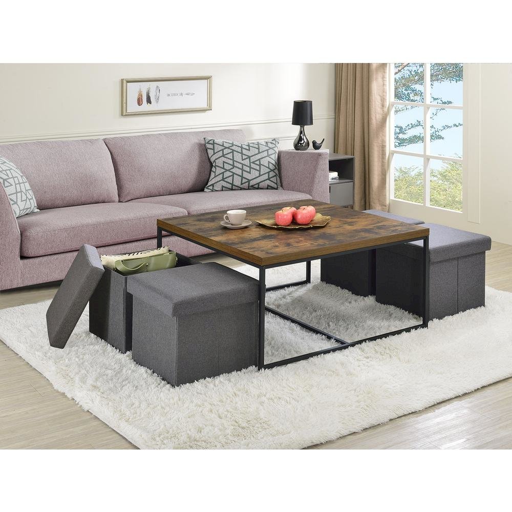 Caitlin Weathered Oak Wood Grain 5 Piece Coffee Table Set