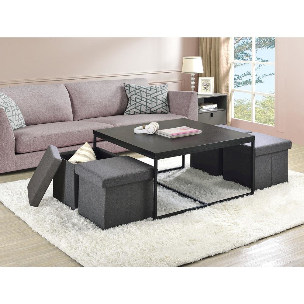 Caitlin Black Wood Grain 5 Piece Coffee Table Set
