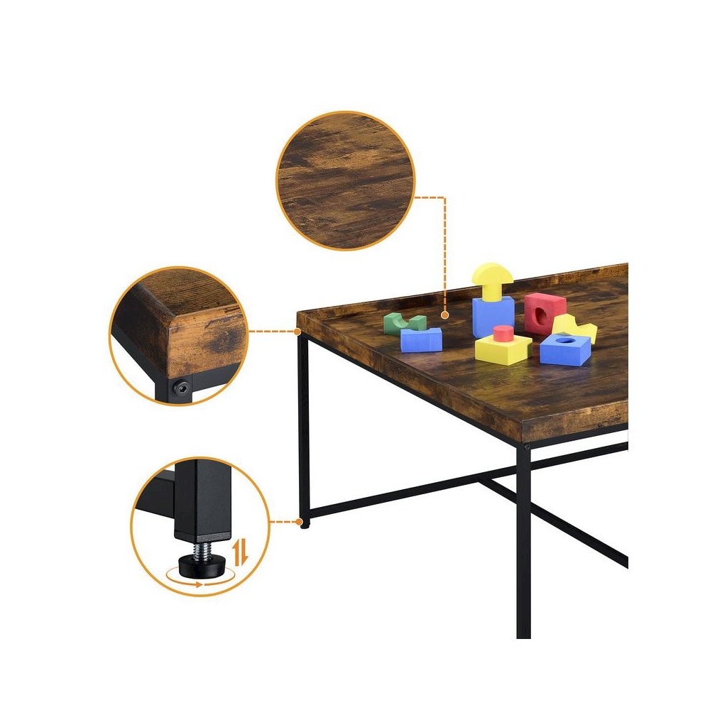 Vinny Weathered Oak Wood Grain 5 Piece Coffee Table Set with Raised Edges