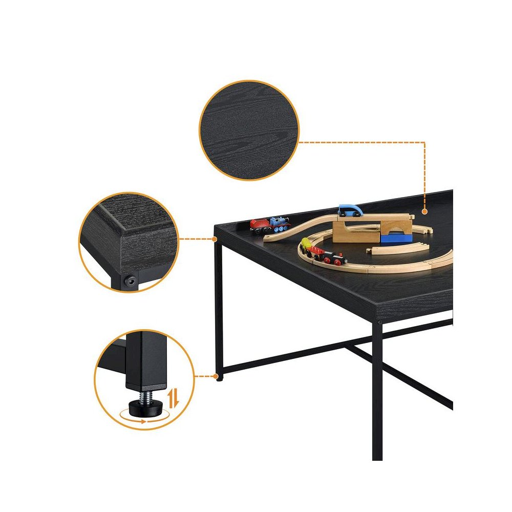 Vinny Black Wood Grain 5 Piece Coffee Table Set with Raised Edges