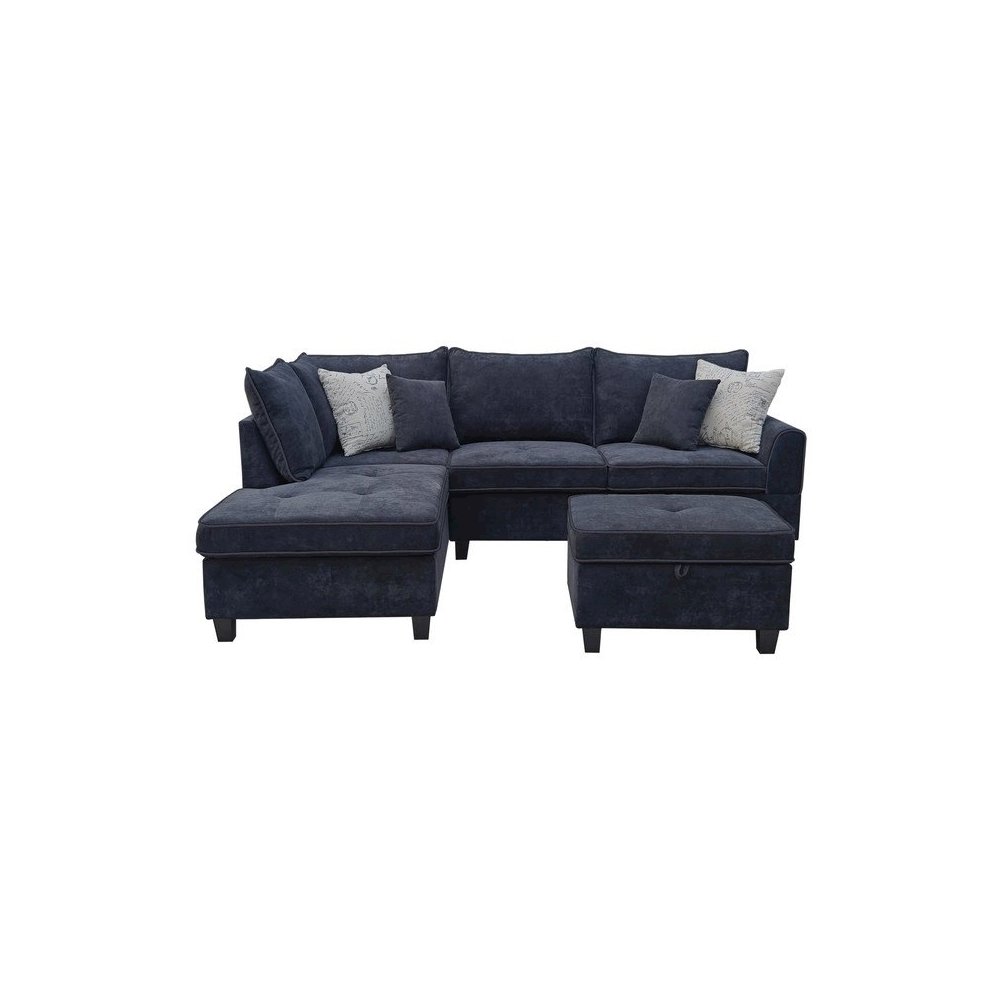 99.5″W Black Fabric Sectional Sofa with Left-Facing Chaise Storage Ottoman