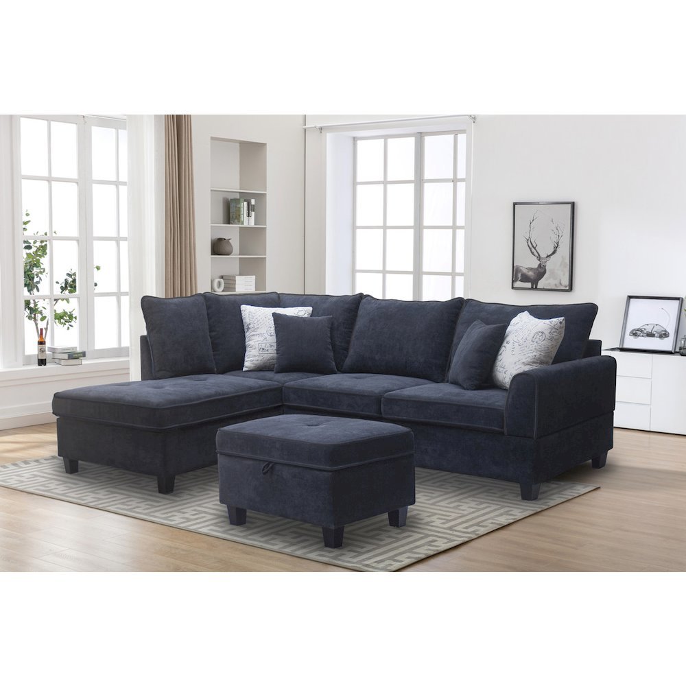 99.5″W Black Fabric Sectional Sofa with Left-Facing Chaise Storage Ottoman