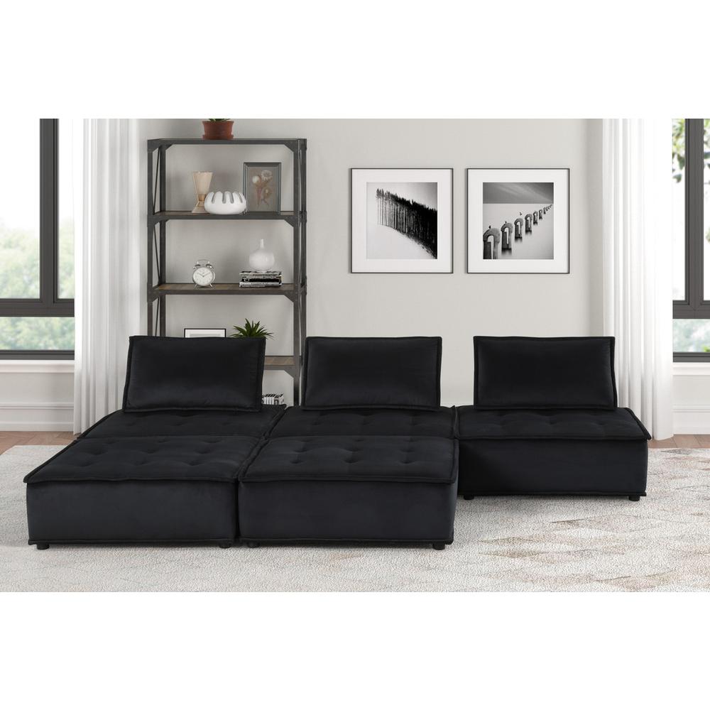 Anna Black Velvet 5 Pc Sectional Sofa Ottoman
