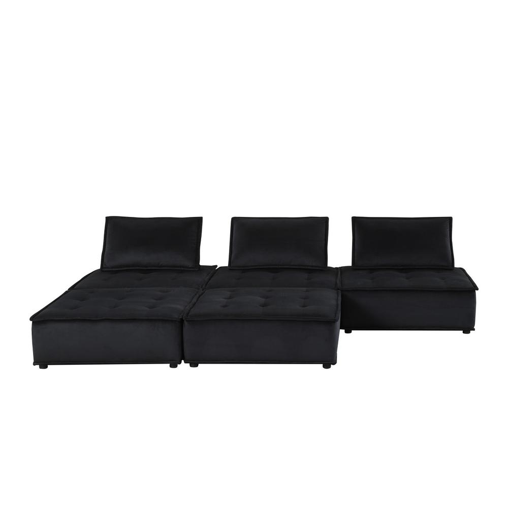 Anna Black Velvet 5 Pc Sectional Sofa Ottoman