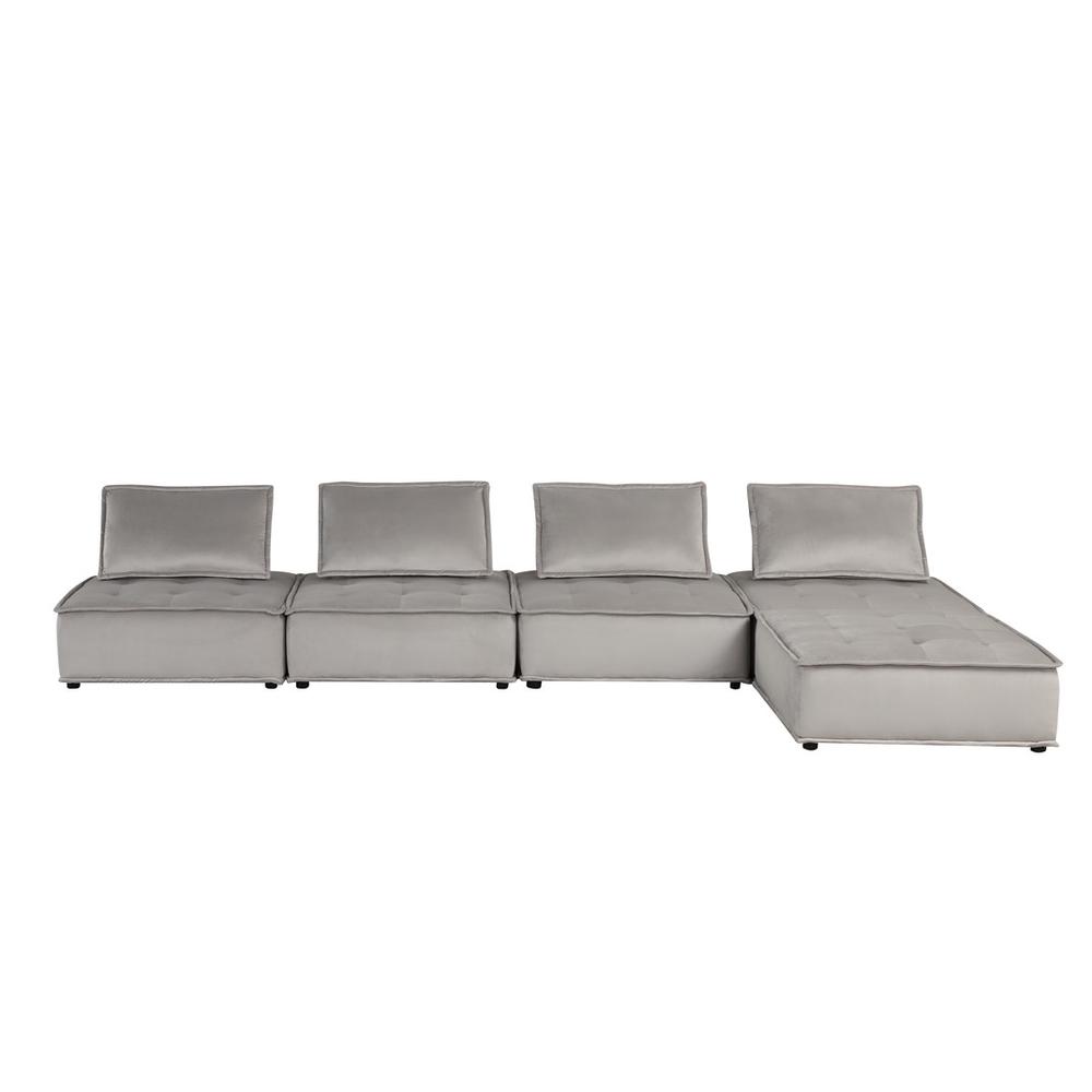 Anna Light Gray Velvet 5 Pc Sectional Sofa Ottoman