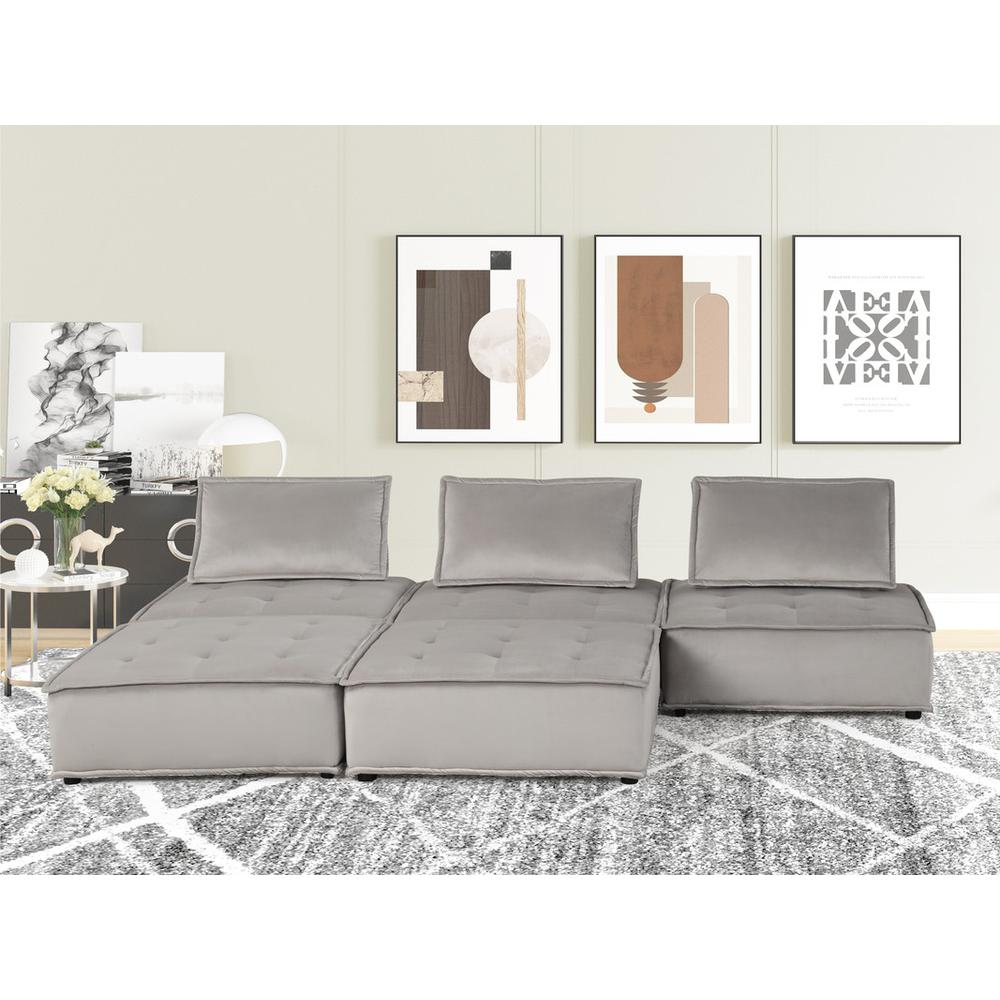 Anna Light Gray Velvet 5 Pc Sectional Sofa Ottoman