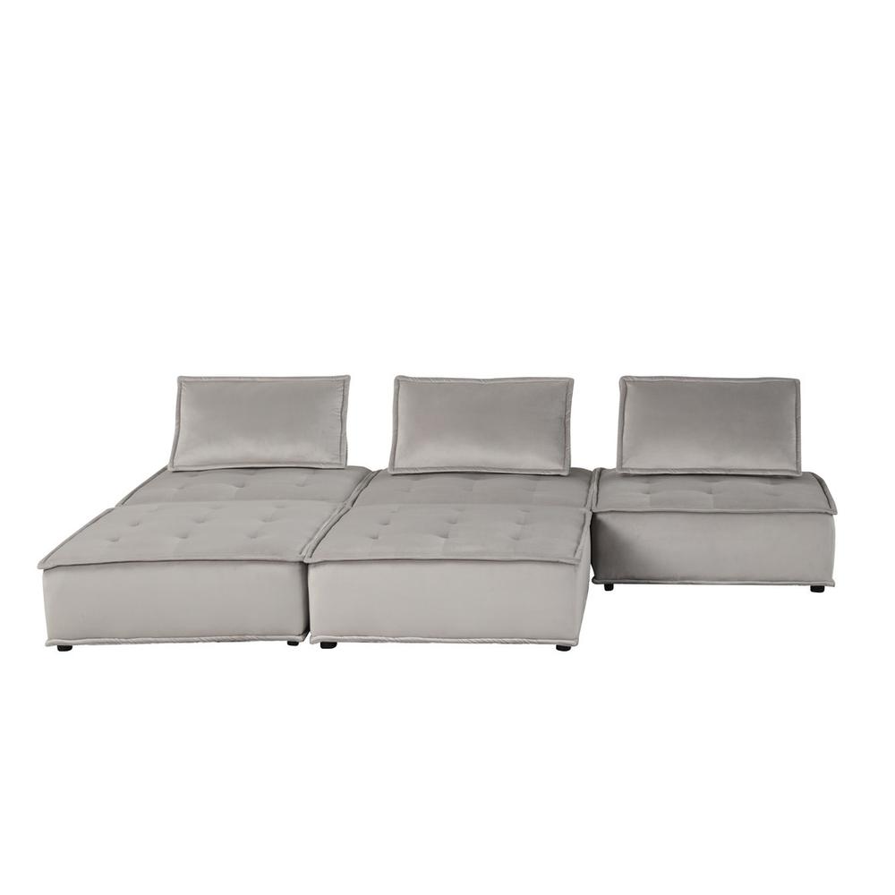 Anna Light Gray Velvet 5 Pc Sectional Sofa Ottoman