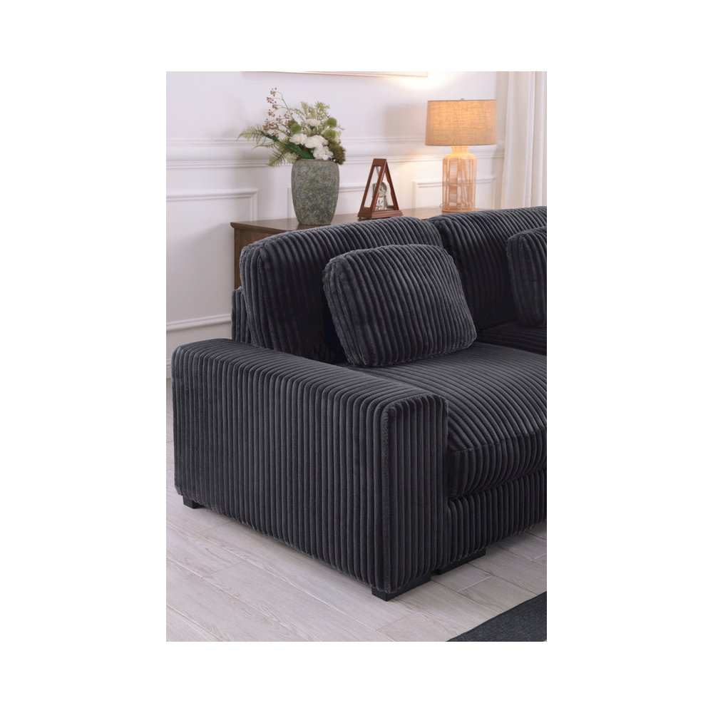 Sloane 117″W Charcoal Corduroy Fabric Reversible L-Shape Modular Sectional Sofa