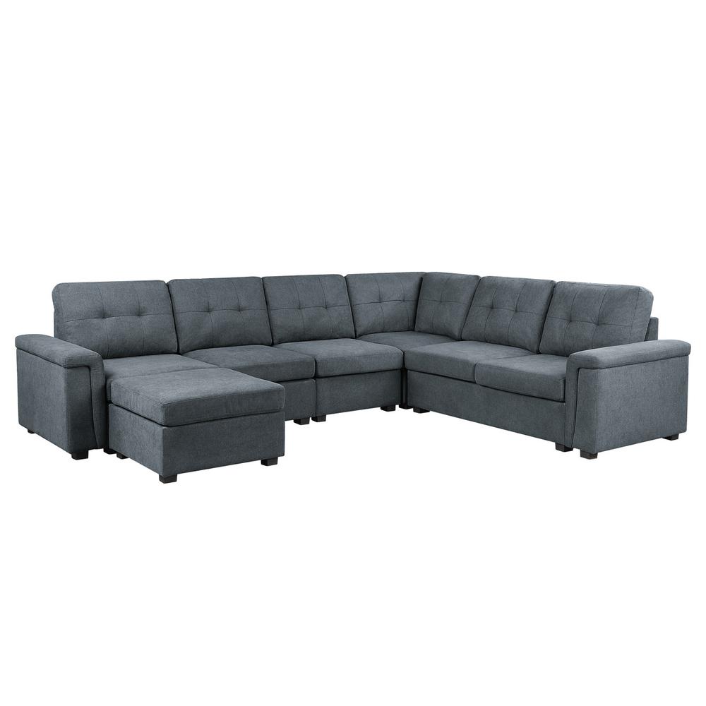 Isla Gray Woven Fabric 7-Seater Sectional Sofa with Ottoman