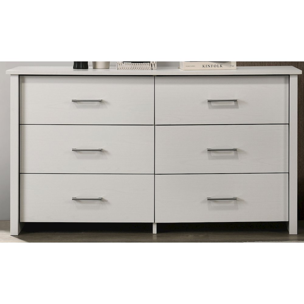 Celeste 57″W White 6-Drawer Dresser with Silver Handles