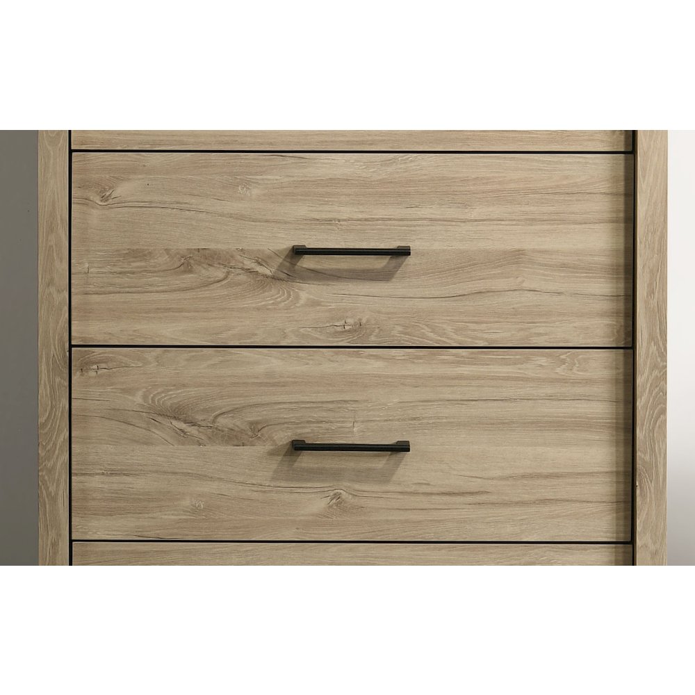 Celeste 32″W Light Oak Finish 4-Drawer Chest with Black Handles