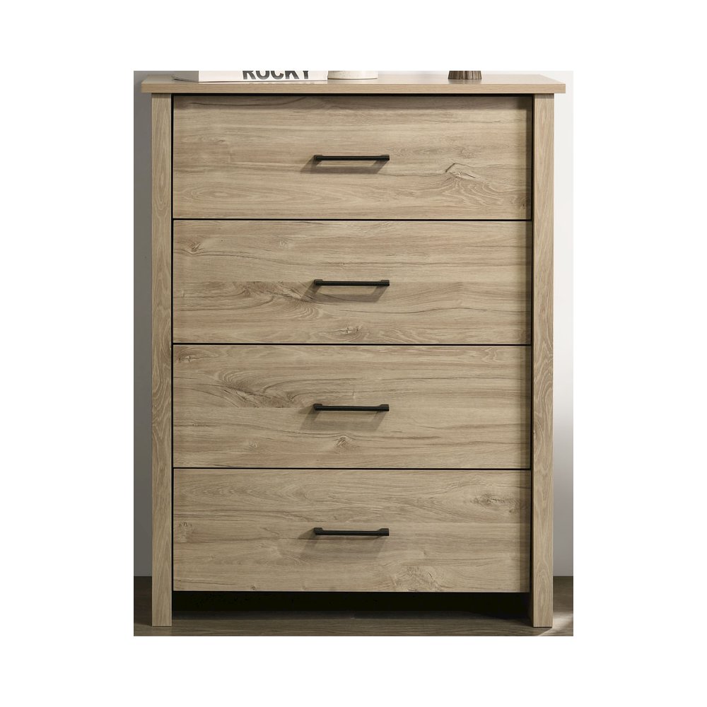 Celeste 32″W Light Oak Finish 4-Drawer Chest with Black Handles