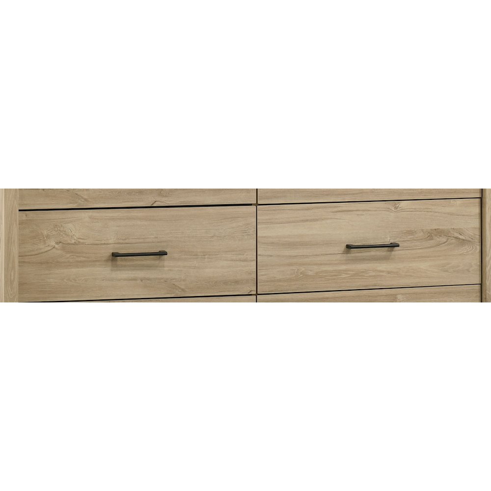 Celeste 57″W Light Oak Finish 6-Drawer Dresser with Black Handles