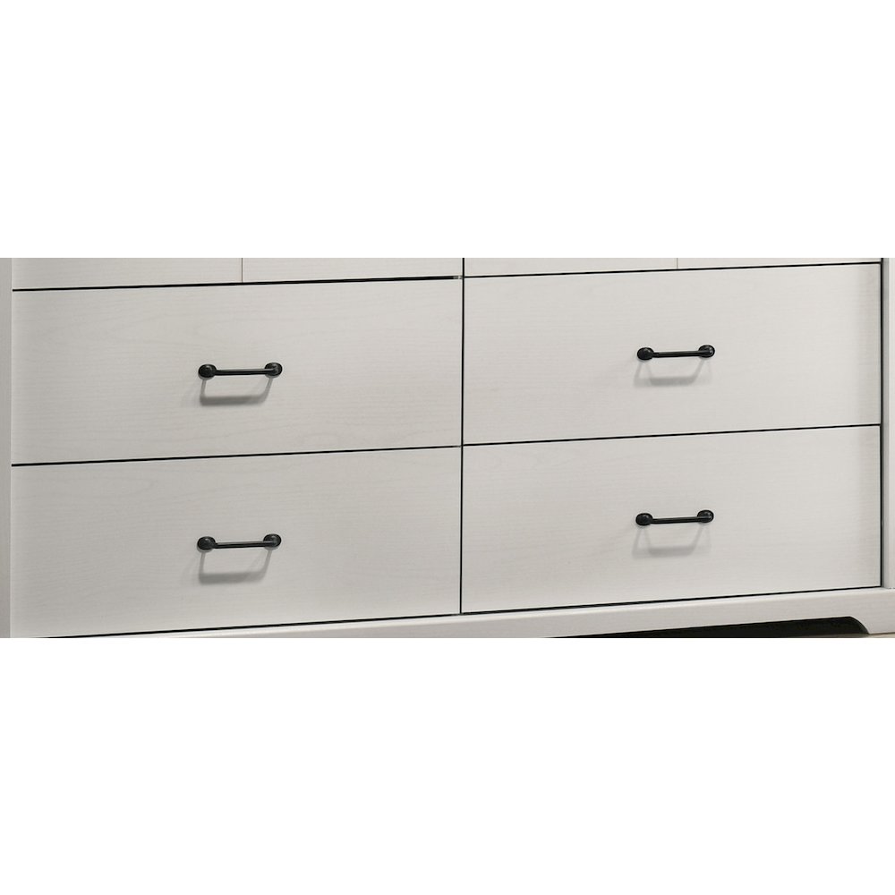 Elara 57″W White 6-Drawer Dresser with Black Handles