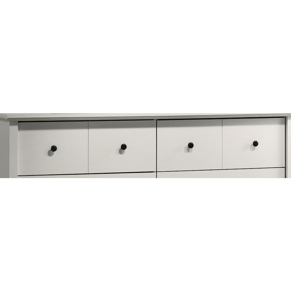 Elara 57″W White 6-Drawer Dresser with Black Handles