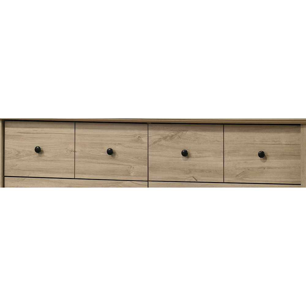 Elara 57″W Light Oak Finish 6-Drawer Dresser with Black Handles