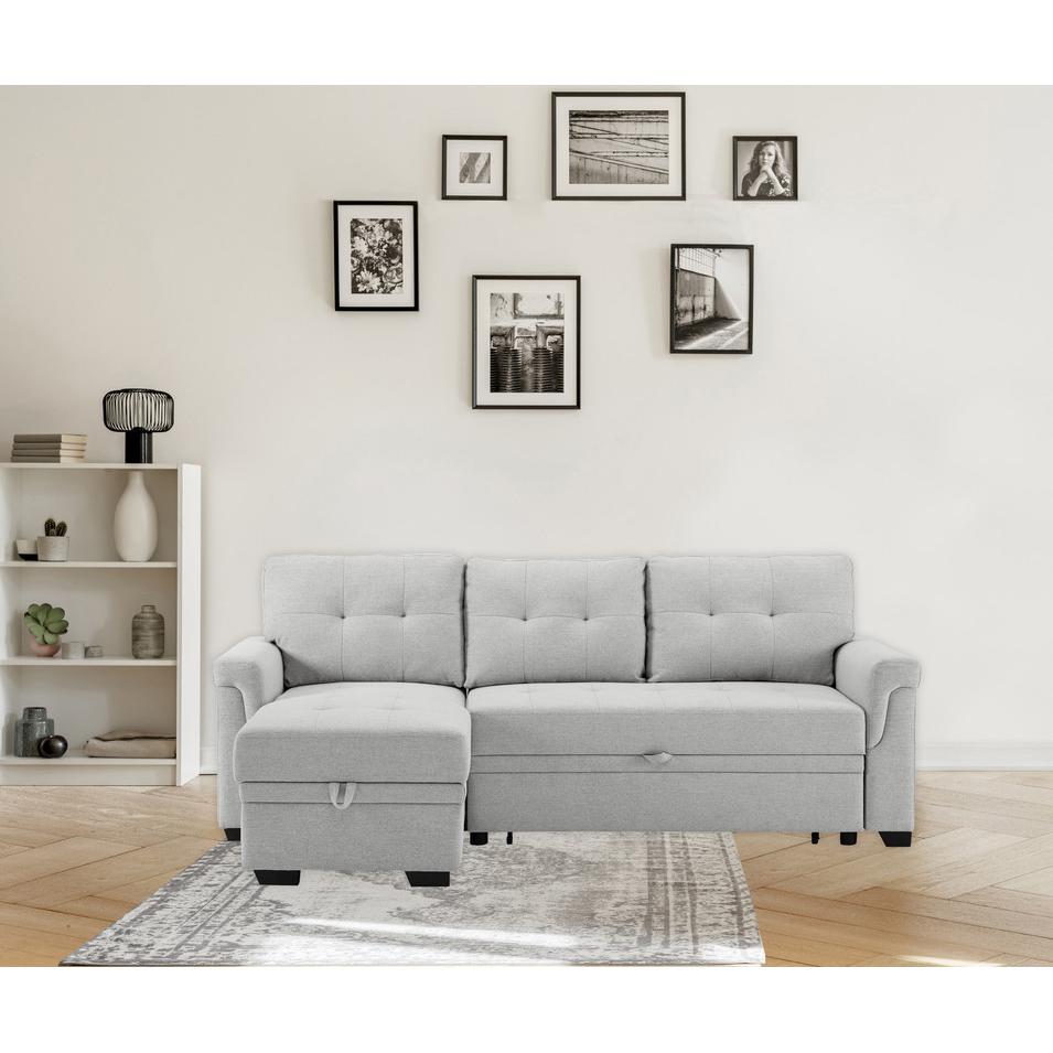 Sierra Light Gray Linen Reversible Sleeper Sectional Sofa with Storage Chaise