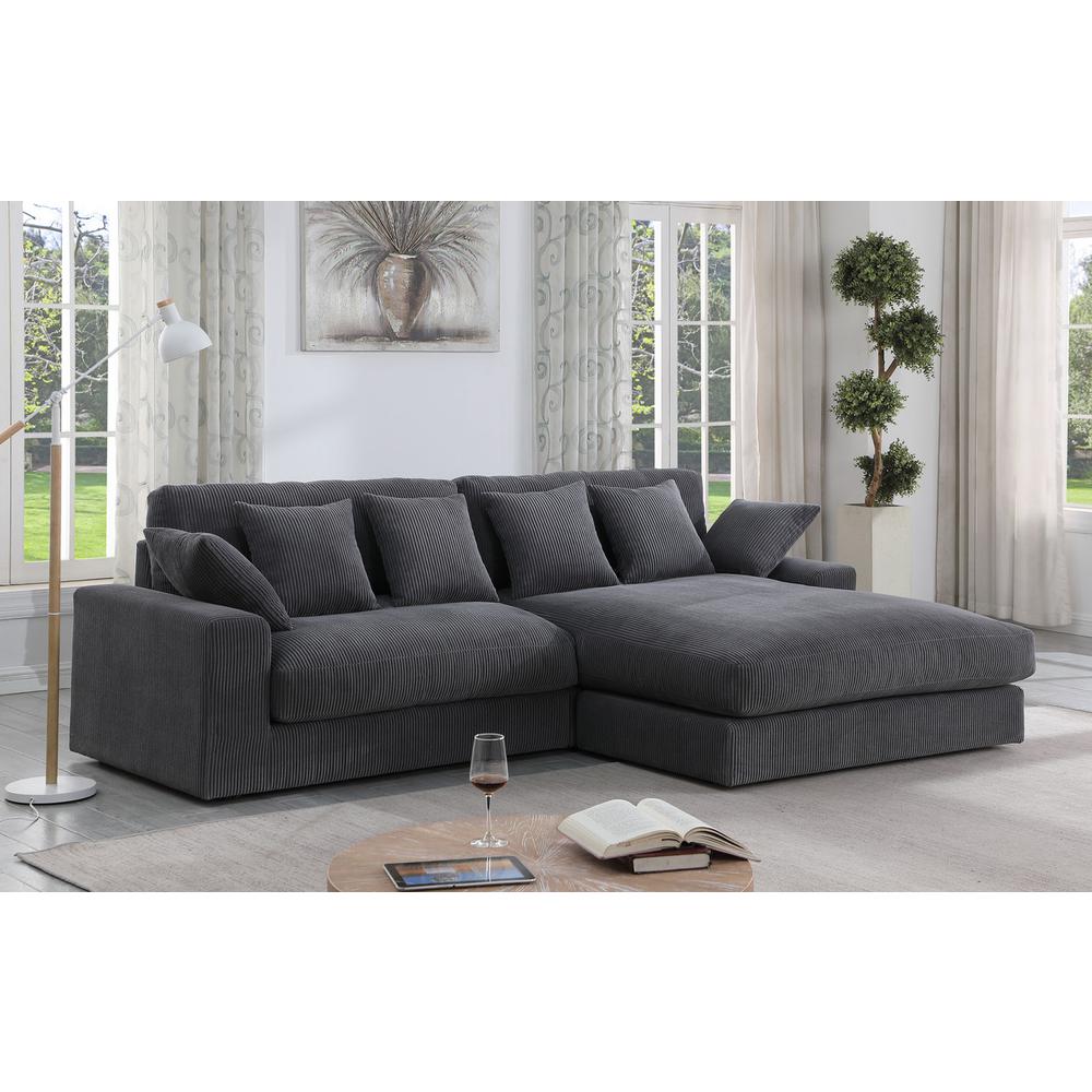 Mystic Dark Gray Corduroy Reversible Sectional Sofa Chaise