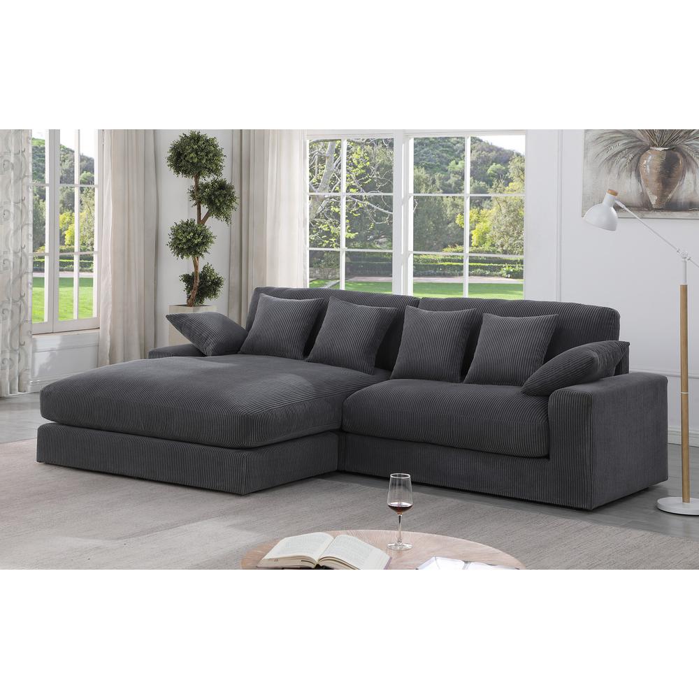 Mystic Dark Gray Corduroy Reversible Sectional Sofa Chaise