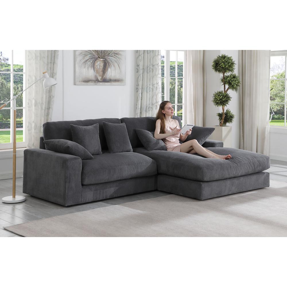 Mystic Dark Gray Corduroy Reversible Sectional Sofa Chaise