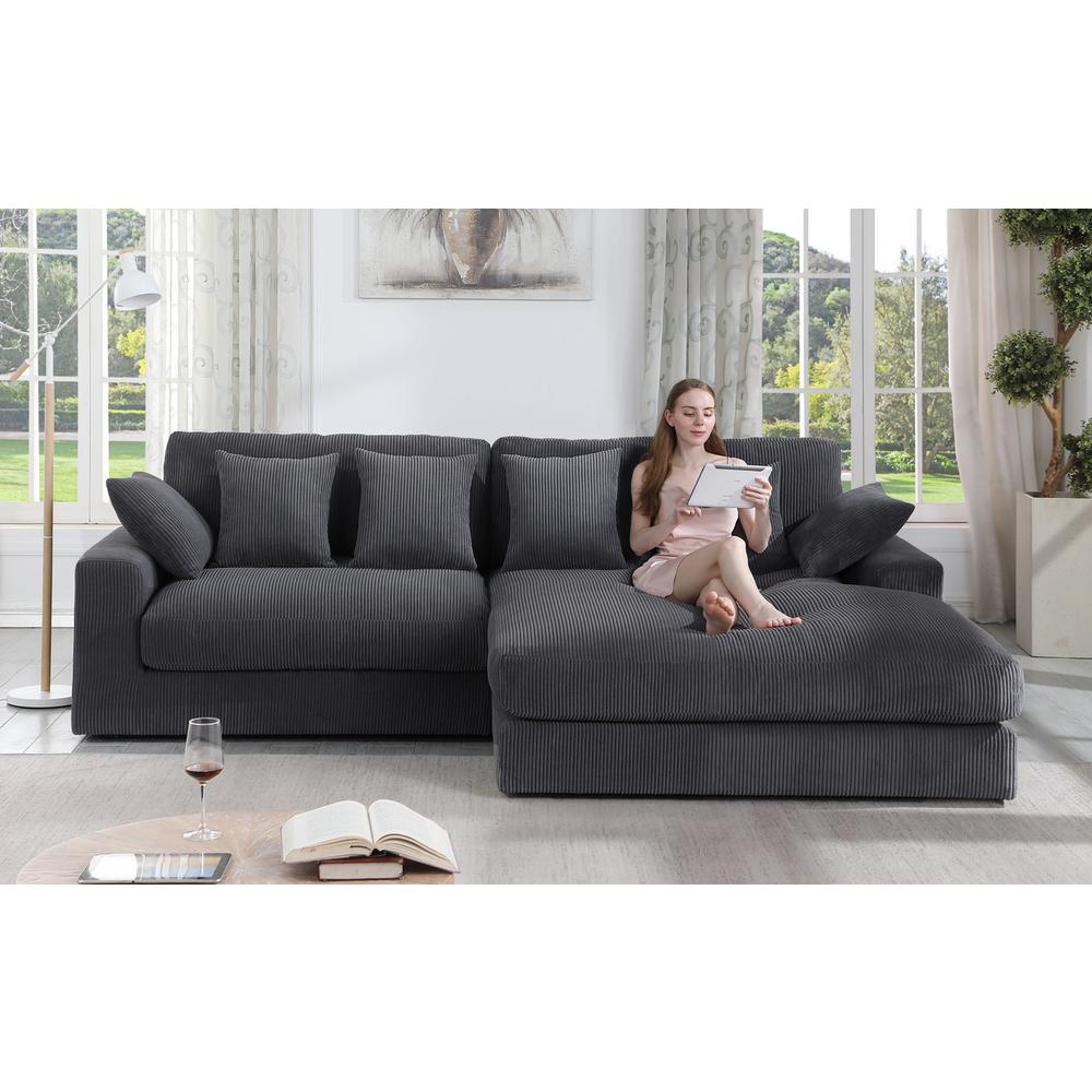 Mystic Dark Gray Corduroy Reversible Sectional Sofa Chaise