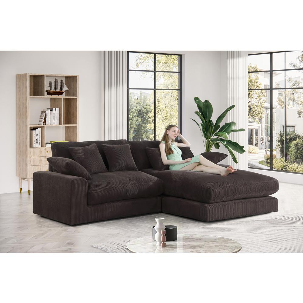 Mystic Dark Chocolate Corduroy Reversible Sectional Sofa Chaise