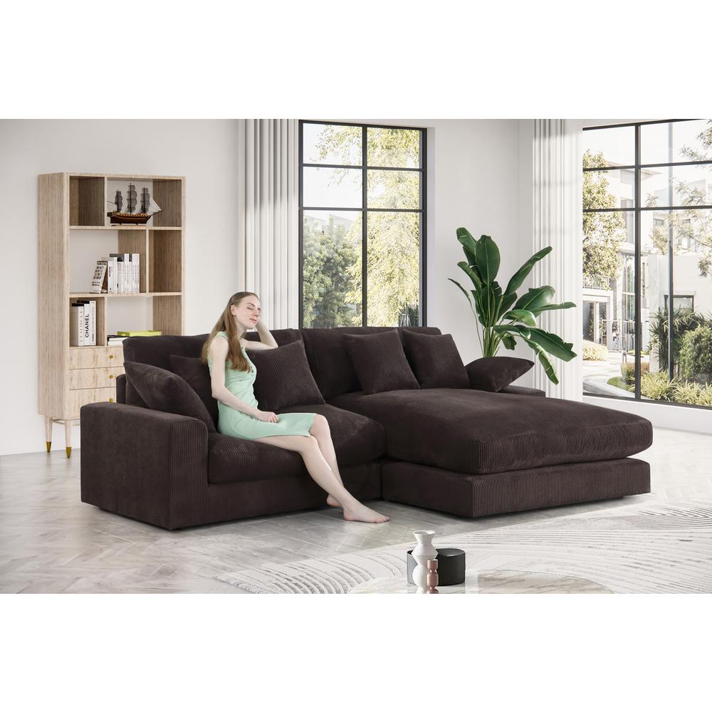 Mystic Dark Chocolate Corduroy Reversible Sectional Sofa Chaise