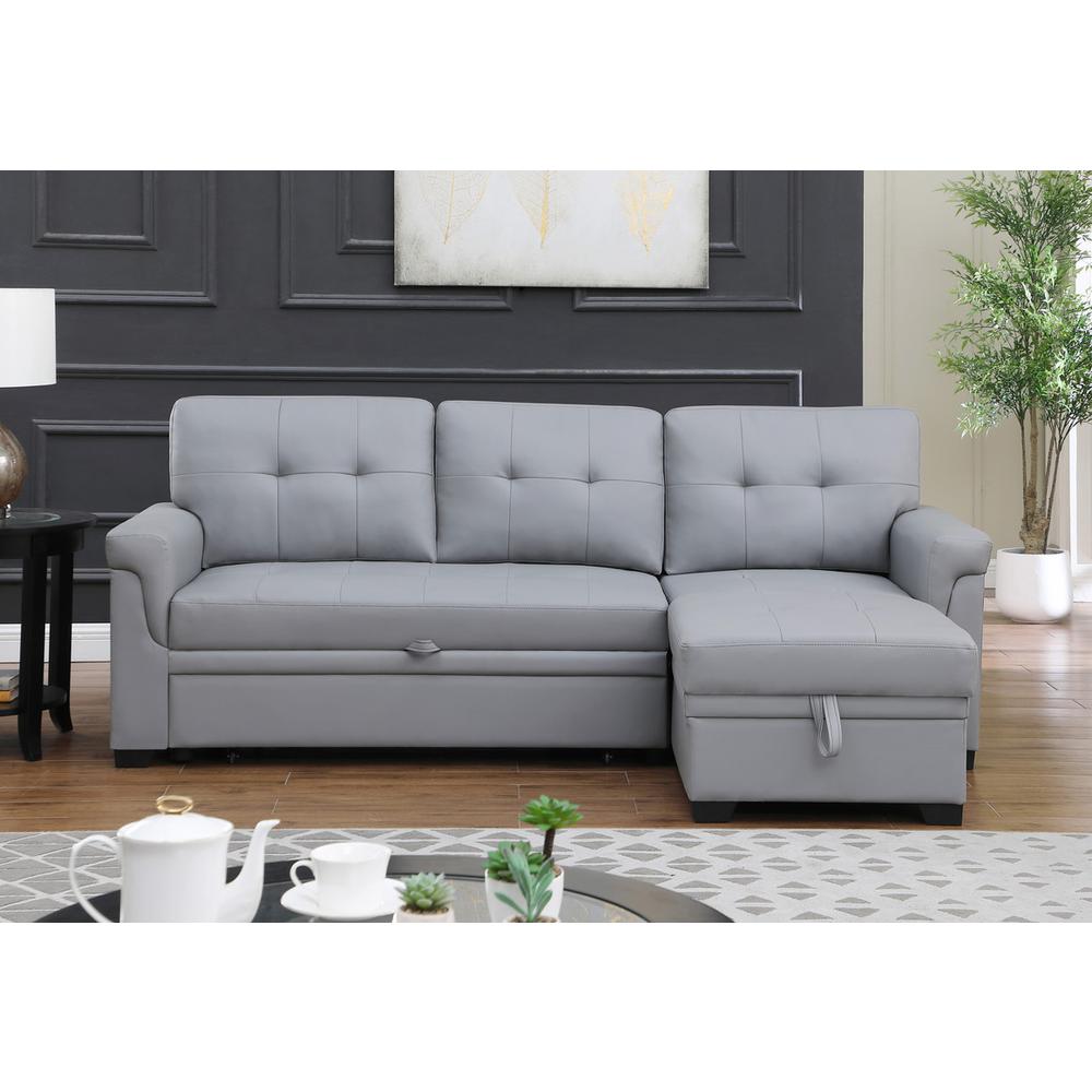 Lexi Gray Synthetic Leather Modern Reversible Sleeper Sectional Sofa with Storage Chaise