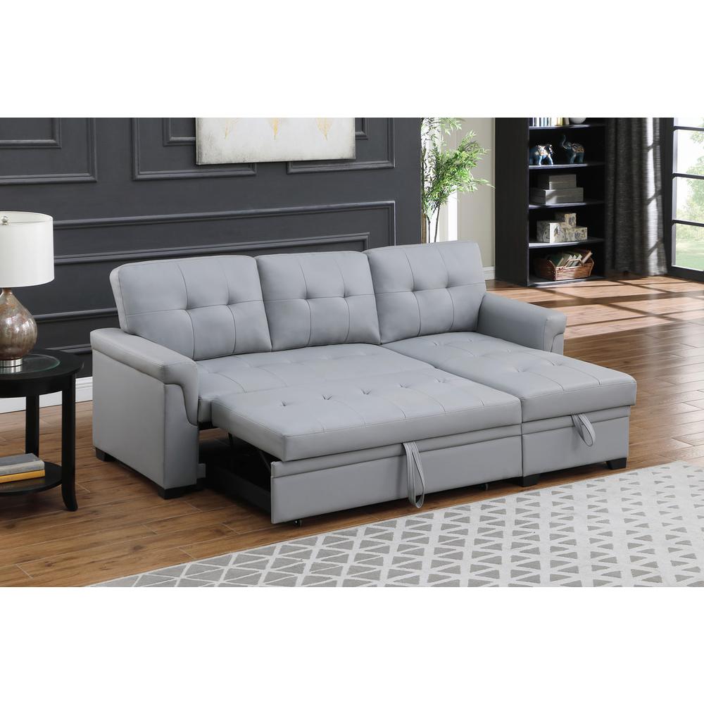 Lexi Gray Synthetic Leather Modern Reversible Sleeper Sectional Sofa with Storage Chaise
