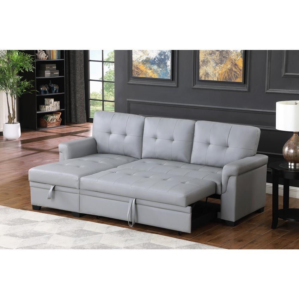 Lexi Gray Synthetic Leather Modern Reversible Sleeper Sectional Sofa with Storage Chaise