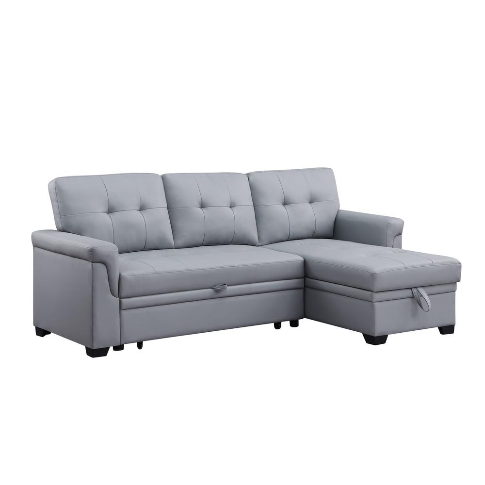 Lexi Gray Synthetic Leather Modern Reversible Sleeper Sectional Sofa with Storage Chaise