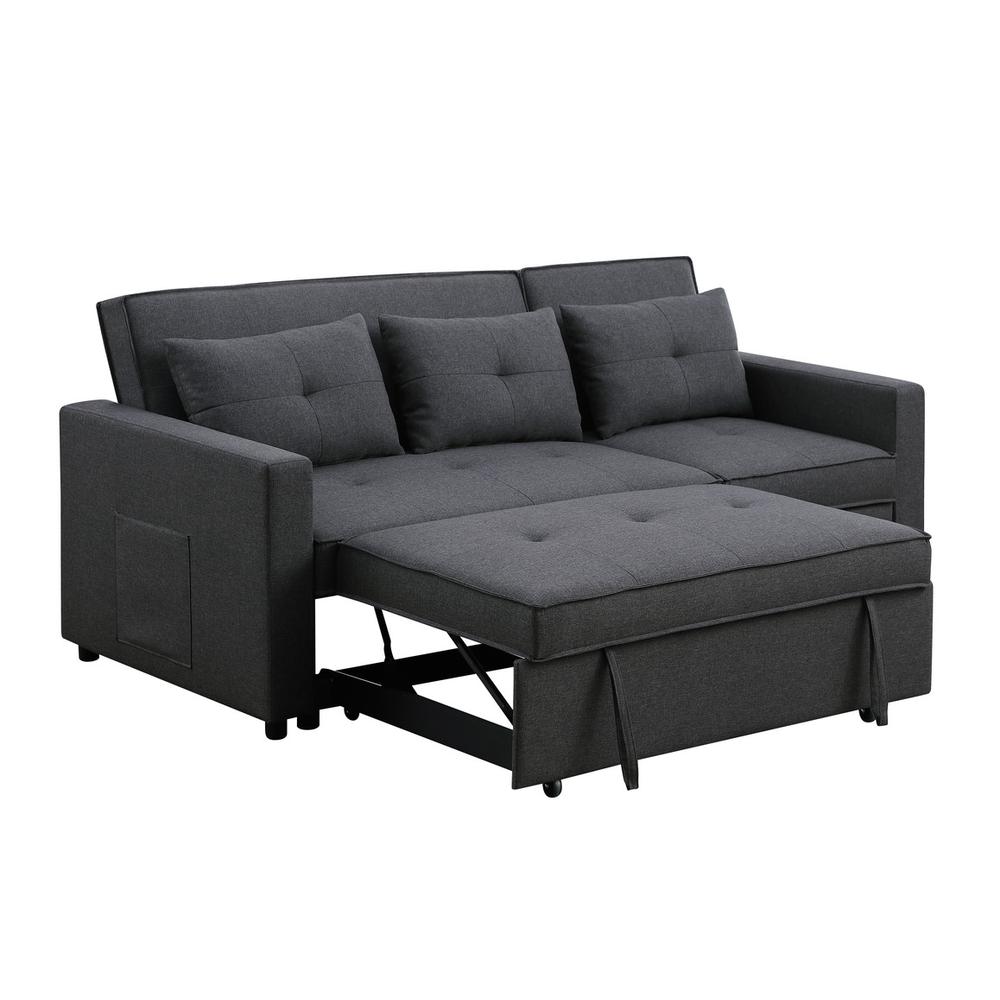 Zoey Dark Gray Linen Convertible Sleeper Sofa with Side Pocket
