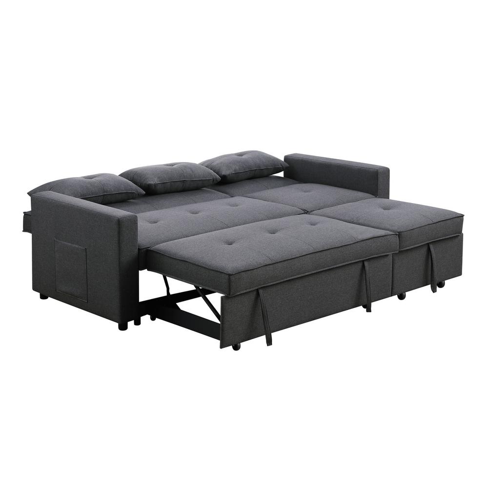 Zoey Dark Gray Linen Convertible Sleeper Sofa with Side Pocket