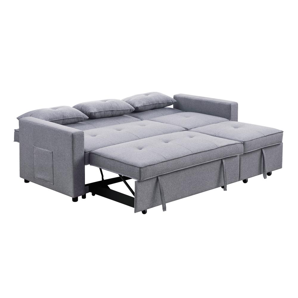Zoey Light Gray Linen Convertible Sleeper Sofa with Side Pocket