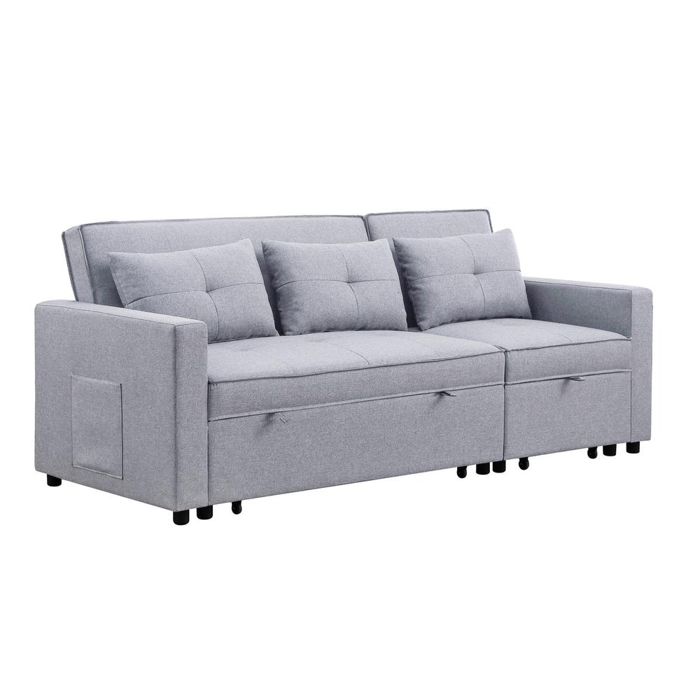 Zoey Light Gray Linen Convertible Sleeper Sofa with Side Pocket