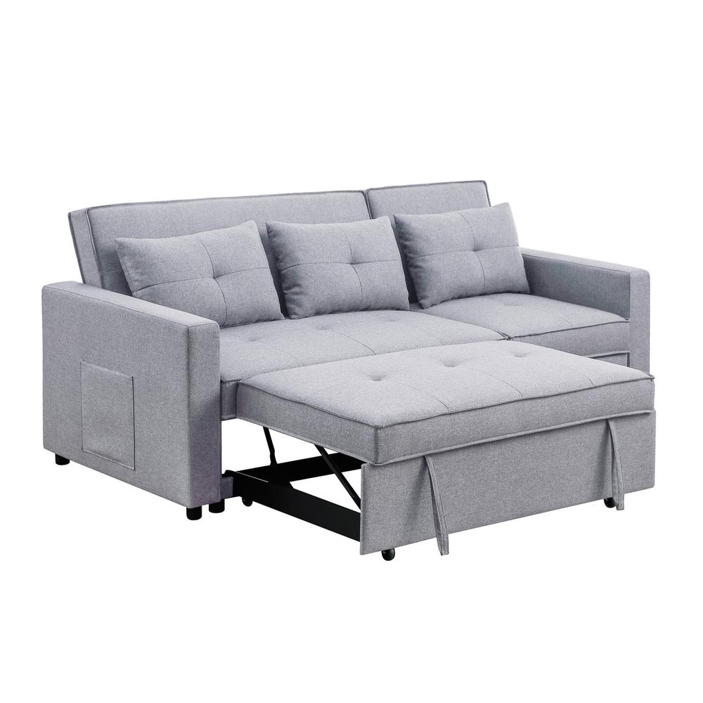 Zoey Light Gray Linen Convertible Sleeper Sofa with Side Pocket