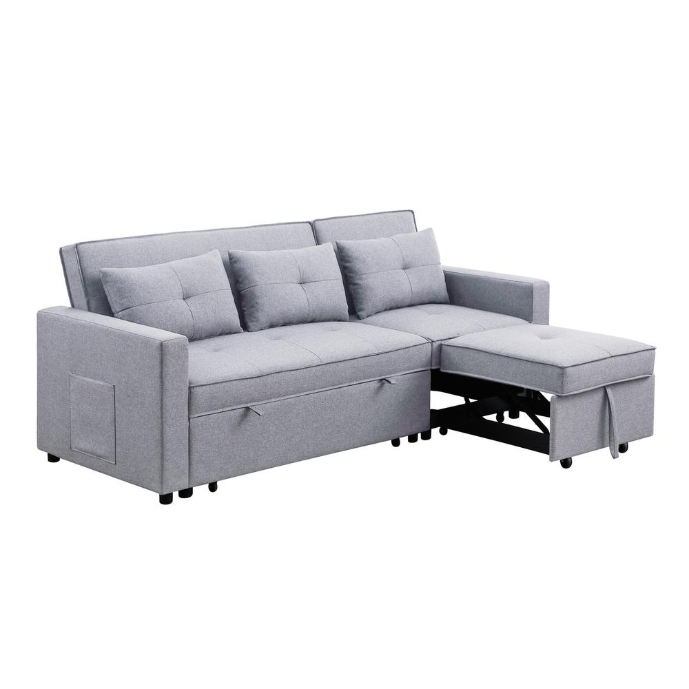 Zoey Light Gray Linen Convertible Sleeper Sofa with Side Pocket