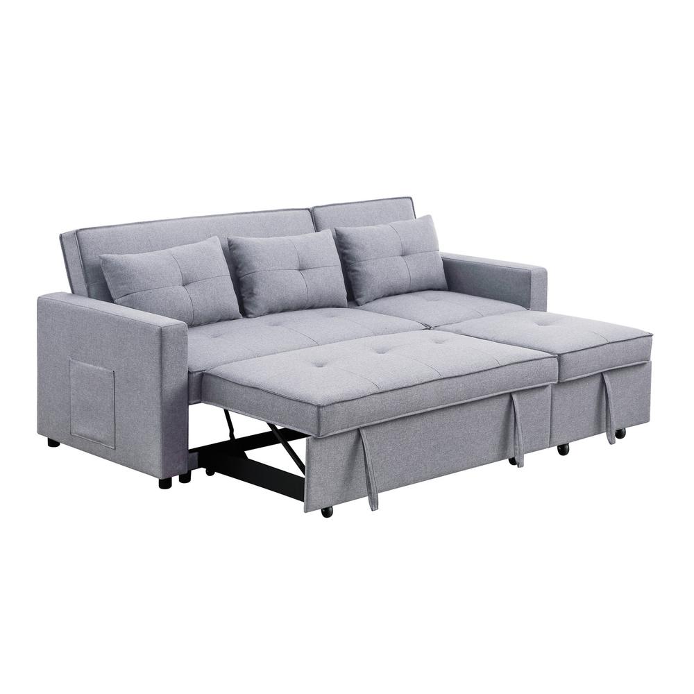 Zoey Light Gray Linen Convertible Sleeper Sofa with Side Pocket