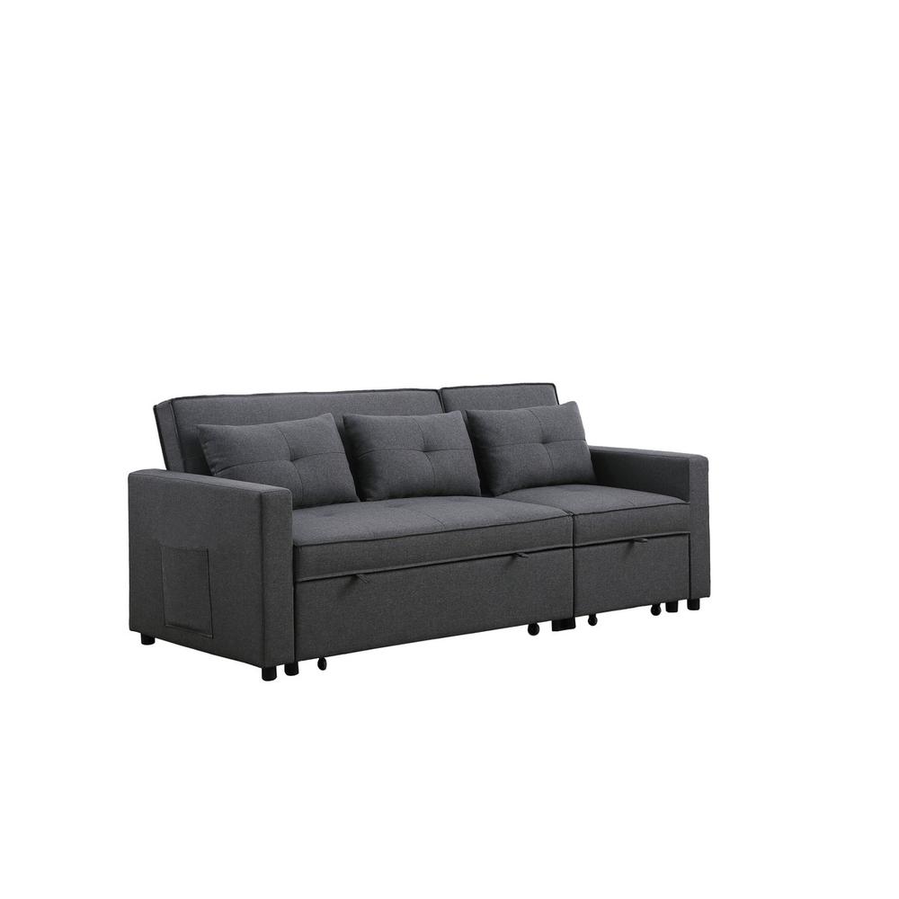 Zoey Dark Gray Linen Convertible Sleeper Sofa with Side Pocket