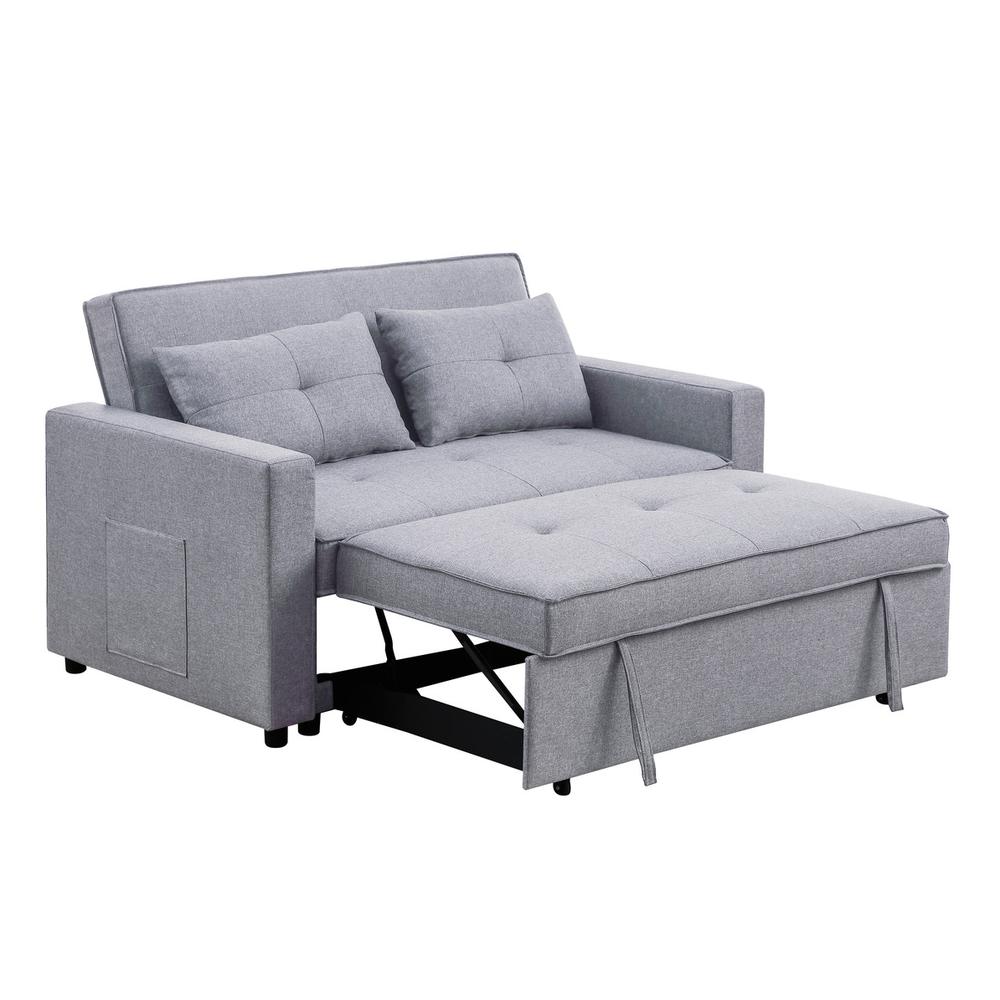 Zoey Light Gray Linen Convertible Sleeper Loveseat with Side Pocket