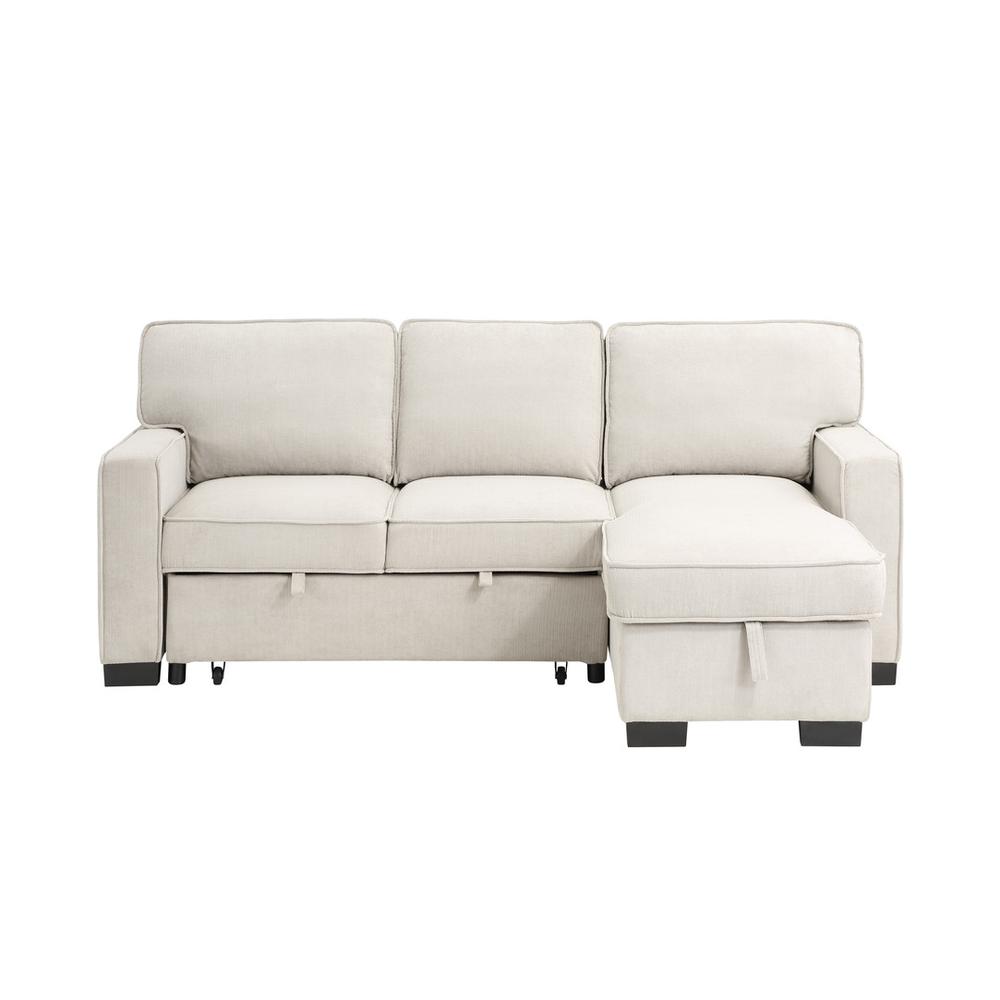 Estelle Beige Fabric Reversible Sleeper Sectional with Storage Chaise Drop-Down Table 2 Cup Holders and 2USB Ports